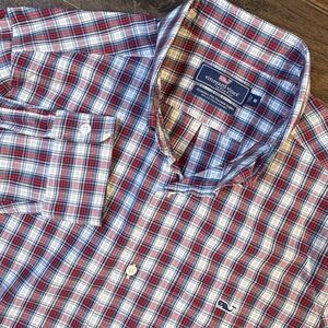 Vineyard Vines Classic Fit Tucker Shirt Men's Medium Plaid Red Blue White Logo